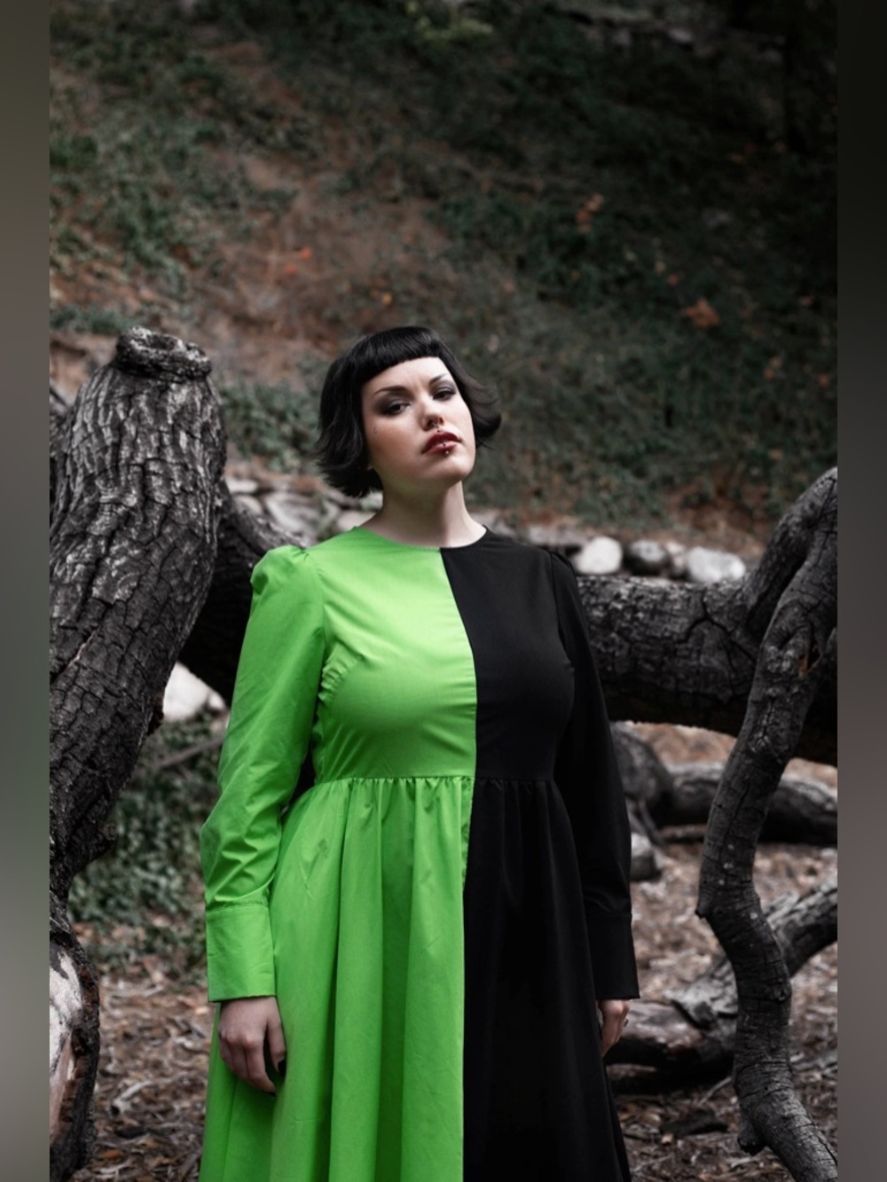 Lively Ghosts Two-Tone Green & Black Long Sleeve Maxi Dress plus size 2XL NWT - Picture 2 of 14